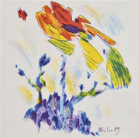 Max Weiler Blume, 1989;Lithografie, 29,3 x 29,3 cm Signiert u. datiert im Stein