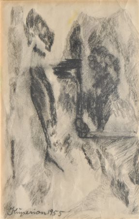 Alois Kuperion Wasserfall, 1955;Pastell und Kohlezeichnung auf Papier, 25 x...