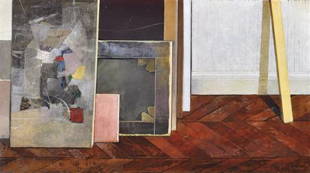 Karl Plattner (1919 - 1986) Atelier, 1979/80;Öl auf Leinwand, 49,5 x 89,5 cm...