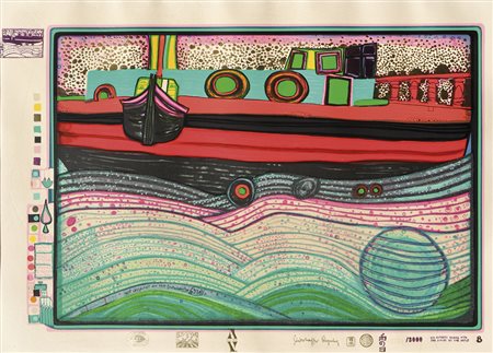 Friedensreich Hundertwasser Regentag auf Liebe Welle, 1970;Serigrafie, 46 x...