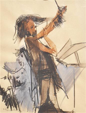 Vladislav Kavan Dirigent, 1984;Rötel u. Aquarell, 25,8 x 19,7 cm, gerahmt...