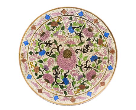 CESARE MORETTI - ROMA Grande piatto decorato a tappeto di fiori orientali,...