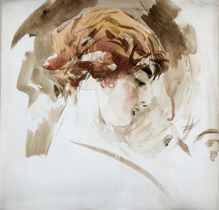 GIOVANNI BOLDINI Testa bionda (profilo di giovane donna), 1910/20 Acquerello...