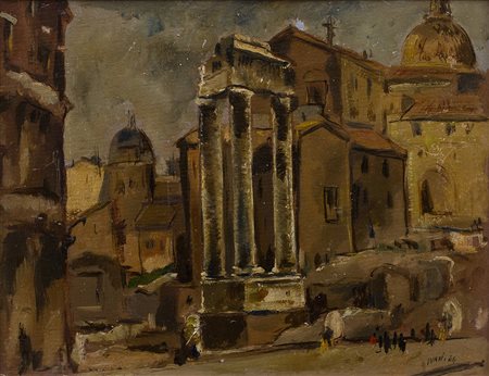 LUIGI SURDI Veduta di Roma, 1944 Olio su cartone, 34,5 x 44,5 cm Firma e data...
