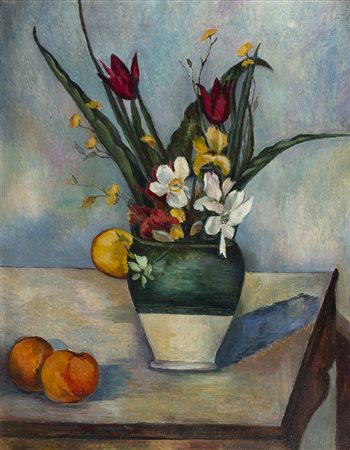 VIRGILIO GUZZI Vaso con fiori Olio su tela, 74,5 x 58,5 cm