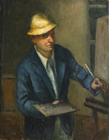 ALBERTO ZIVERI Autoritratto con cappello giallo, 1942 Oilo su tela, 46 x 35,5...