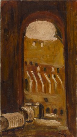 AMERIGO BARTOLI Colosseo, 1930 circa Olio su tavola, 25 x 14 cm Firma in...