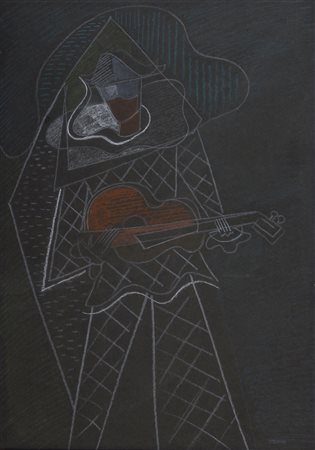 PIPPO ORIANI Musicista Pastelli su carta, 48,5 x 34 cm Firma in basso a...