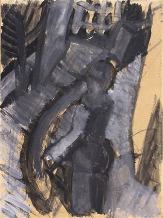 MARIO SIRONI Figura sul Balcone, 1918 circa Tempera su carta applicata su...