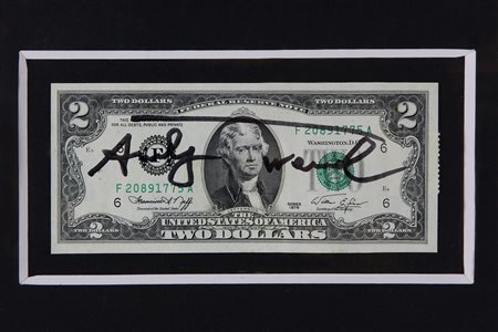 ANDY WARHOL 2 Jefferson’s Dollars, 1976 6,7 x 15,7 cm Opera unica Firma sul...