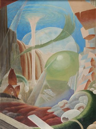 ISTVAN FALK (Ungheria 1914 - 1986) Paesaggio futurista Olio su tela, cm. 137...