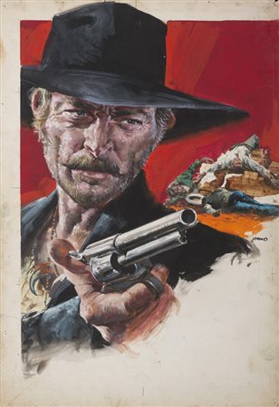 BOZZETTO PER LOCANDINA DI UN FILM WESTERN, ANNI '70 con Lee Van Cleef...