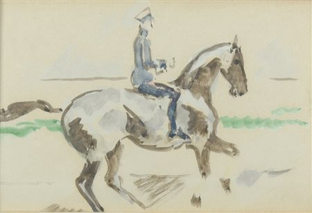 Pittore del '900 "A cavallo" cm. 17x25 - acquerello su carta