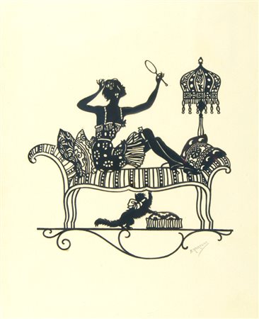 Friedrich Kaskeline 1863-1931 Lotto di 2 silhouettes incoriniciate e firmate,...