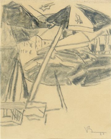 Vittorio Bergagna Trieste 1884-1965 "Ombrelloni" cm. 17x14 - matita su carta...