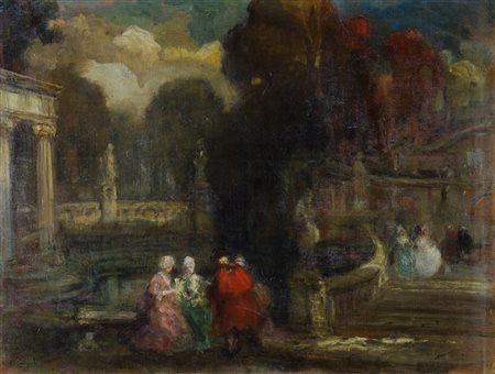 Vittore Antonio Cargnel Venezia 1872-Milano 1931 "Ballo nel parco" cm. 60x80...