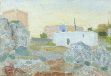 Vincenzo Ciardo 1894-1970 "Sassi e case in Puglia" cm. 15x22 - olio su...