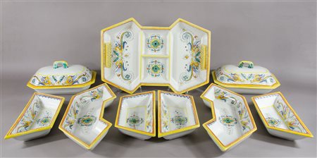 Deruta: serie di antipastiere e zuppiere in ceramica policroma.