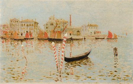 Luigi Paolillo 1864-1934 "Case sul mare" cm. 14x23 - olio su tela Firmato b....