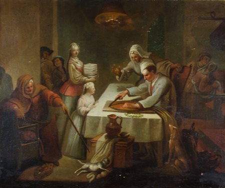 Ambito di Marco Marcola 1740-1793 "Scena con personaggi" cm. 75x90 - olio su...