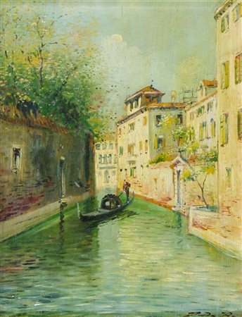 Pittore del '900 "Gondola in canale" cm. 30x22 - olio su tavoletta