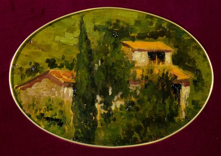 Antonio Coceani Udine 1894-1983 "Paesaggio con case" cm. 23x33 - olio su...