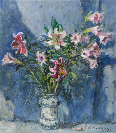 Fred Pittino Dogna (UD) 1906-1991 "Grande mazzo di Lilium" cm. 80x70 - olio...