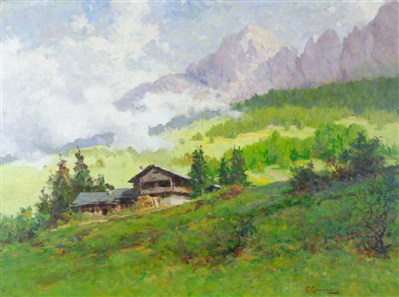 Ciro Garzolini Trieste 1883-1972 "Baita in alta montagna" cm. 60x80 - olio su...