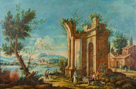 Maestro veneto del XVIII secolo "Capriccio" cm. 63x93 - olio su tela foderata...