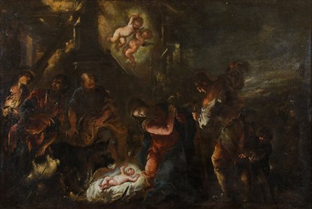 Attribuito a Matteo de Pitocchi 1626-1689 "Adorazione del Bambino" cm. 75x110...