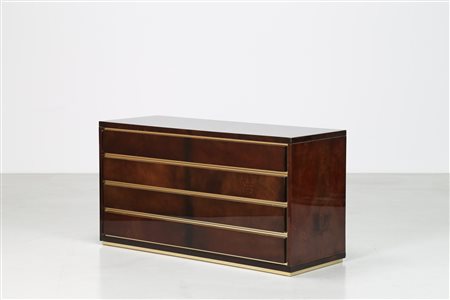 TURA ALDO Cassettiera in legno pergamena e ottone, anni 70. -. Cm 14051,50 x...