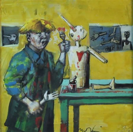 Mario Madiai (Livorno 1944) Pinocchio e Geppetto 2013 Olio su tavola...