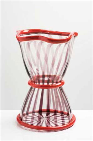 ELENA CUTOLO Vaso “Rosa Tea” in vetro a canne policrome, 2003. Firma incisa:...
