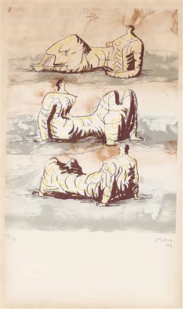Henry Moore (1831-1895), Three reclining figures, 1972, litografia a colori,...