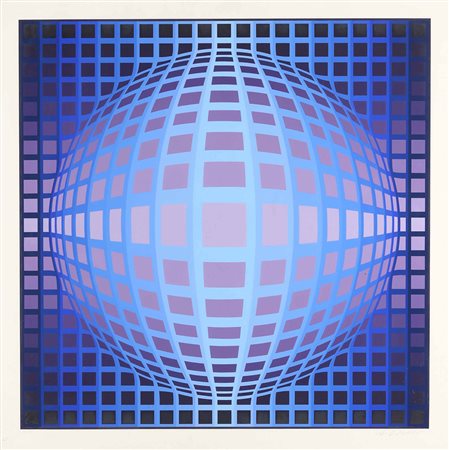 Victor Vasarely (1906-1997), Abstract shapes, litografia a colori, cm 59x59...