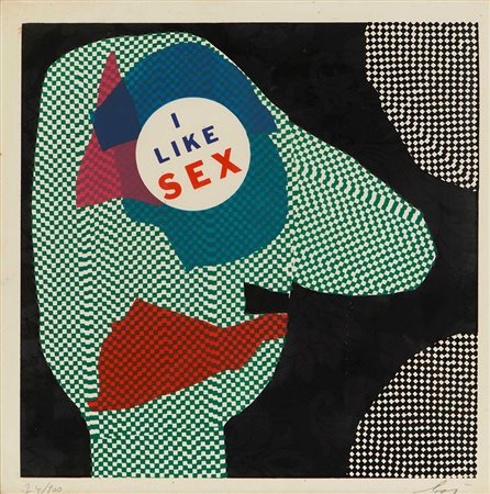 Enrico Baj (1924-2003), I like sex, 1967, serigrafia a colori, cm 40x40...
