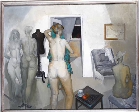 Vladimir Penev (1958), L’Atelier, 1987, olio su tela, cm 80x100 firmato,...