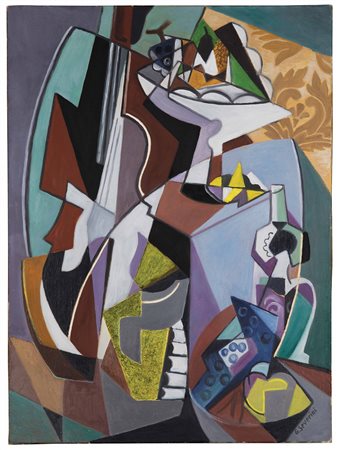 Gino Severini (1883-1966), Le Pot jaune-vert et le Violon, 1948, olio e...