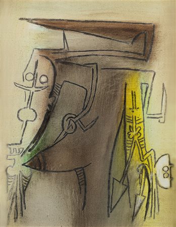 Wifredo Lam (Sagua La Grande 1902 - Parigi 1982)"Senza titolo" 1973olio su...