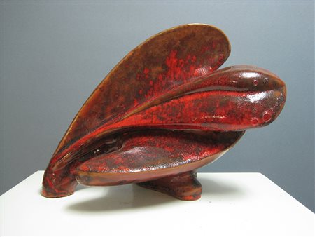 Paolo Camporese Padova 1961 Open heart ceramica a smalto 19x25 Certificato di...