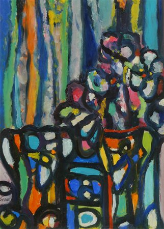 Pompeo Borra (Milano Milano 1973) Fiori, Olio su tela, cm. 70x50. Firmato in...