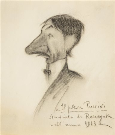 Gastone Razzaguta (Livorno 1950) Il Pittore Puccini, 1913 Carboncino su...