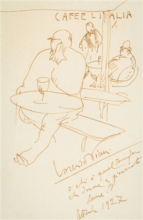 Lorenzo Viani (Viareggio Ostia 1936) Caffè, 1927 China su carta intelata, cm....