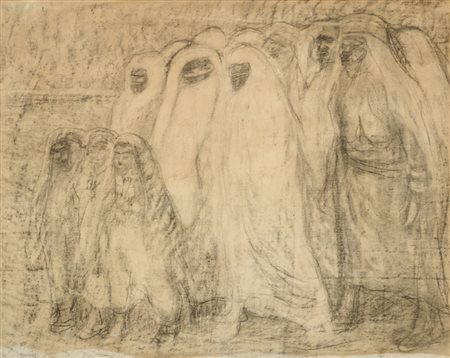 Moses Levy (Tunisi Viareggio 1968) Processione araba, 1909 c.a. Carboncino su...