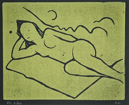 Felice Casorati (Novara Torino 1963) Nudo sdraiato sulla coperta, 1962...