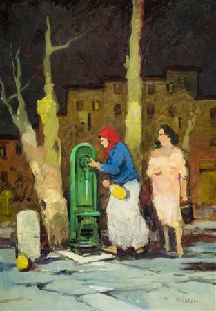 Renato Natali (Livorno 1979) Donne alla fonte, Olio su tela, cm. 70x50....