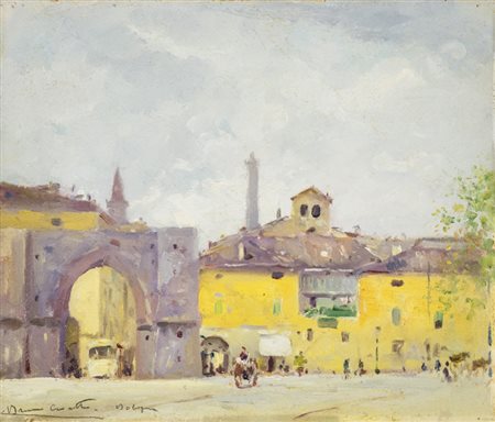 Bruno Croato (Trieste 1948) Bologna, Olio tavola, cm. 28,5x33. Firma e titolo...