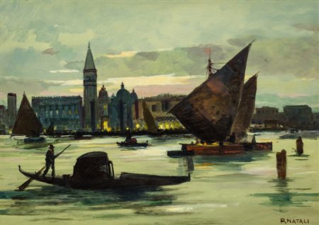 Renato Natali (Livorno 1979) Laguna - Venezia, 1948 c.a. Olio su tavola, cm....