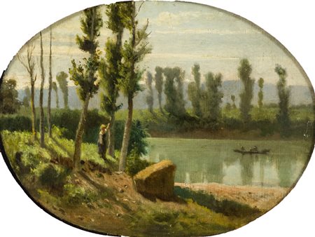 Lorenzo Gelati (Firenze Firenze 1893) Paesaggio, Olio su cartone ovale, cm....