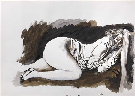 Renato Guttuso Bagheria (Pa) 1912 - Roma 1987 Donna sdraiata, 1980 China,...